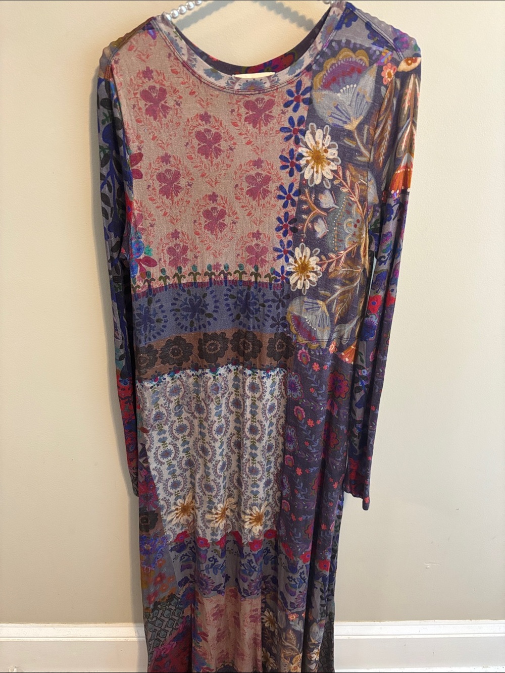 Natural Life Stevie ButterSoft Knit Patchwork Floral Maxi Dress Size XS boho